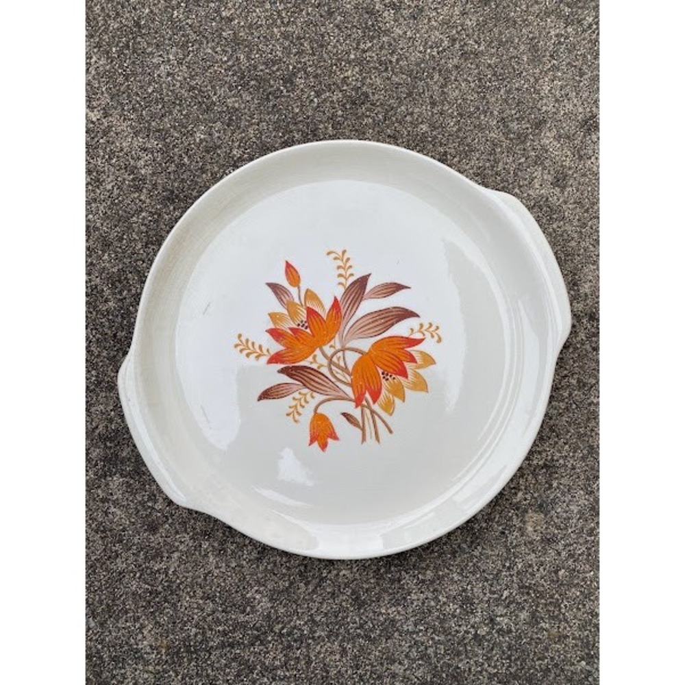 Vintage Universal Ballerina Floral Ceramic Platter Orange Brown MCM Oven‎ Proof